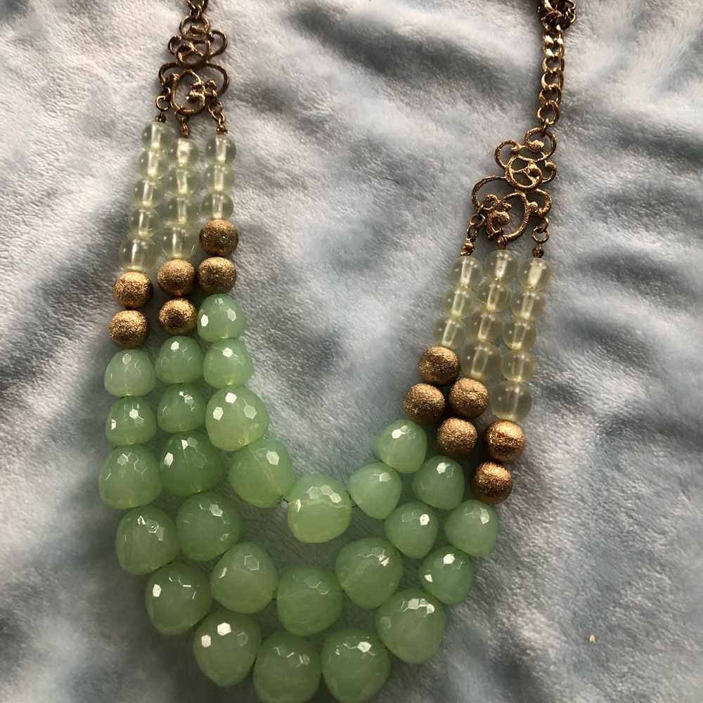 3 strand green and gold necklace
